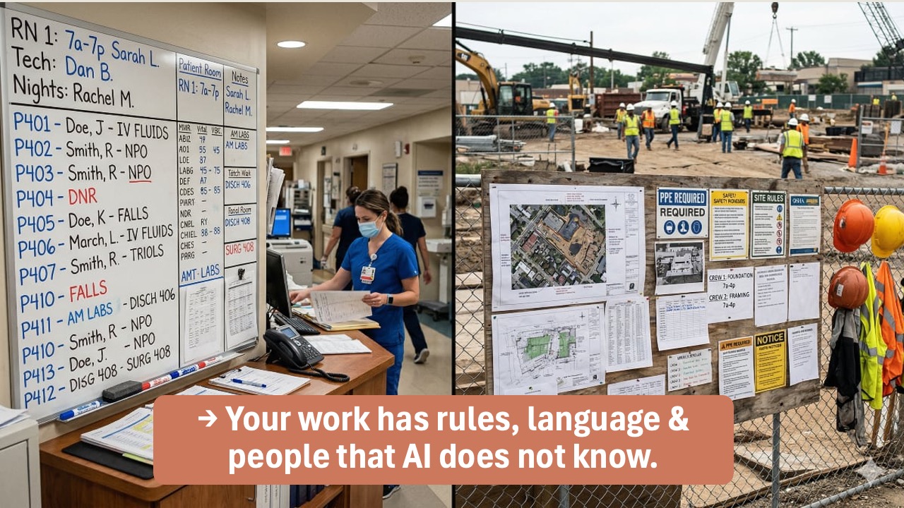 Your work has rules, language and people that AI does not know